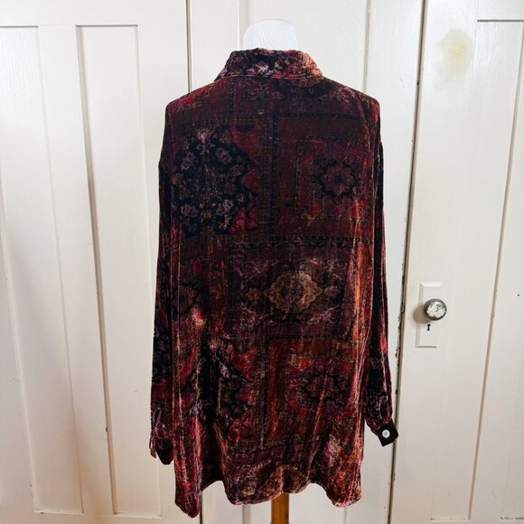 Coldwater Creek Womens Silk Dark Floral Velvet Button Up Top Size 2X Artsy Event - Picture 4 of 6